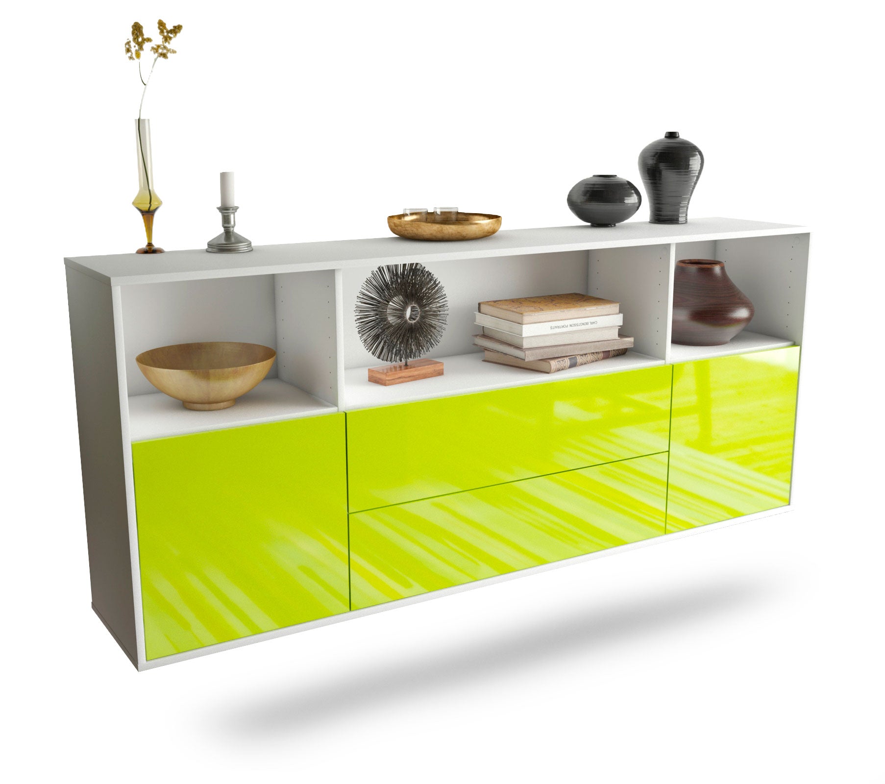 Sideboard Hartford | hängend | Korpus Weiß | Front in Hochglanz Grün | 180x79x35cm (BxHxT) 1 Sideboard Hartford | hängend | Korpus Weiß | Front in Hochglanz Grün | 180x79x35cm (BxHxT)