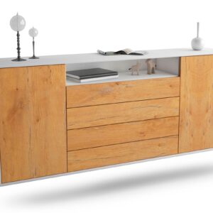 Sideboard New Haven | hängend | Korpus Weiß | Front in Eiche Holz Optik | 180x79x35cm (BxHxT)