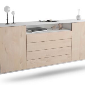 Sideboard New Haven | hängend | Korpus Weiß | Front in Zeder Holz Optik | 180x79x35cm (BxHxT)