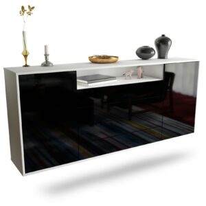 Sideboard New Haven | hängend | Korpus Weiß | Front in Hochglanz Schwarz | 180x79x35cm (BxHxT)