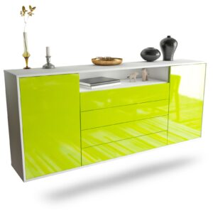Sideboard New Haven | hängend | Korpus Weiß | Front in Hochglanz Grün | 180x79x35cm (BxHxT)
