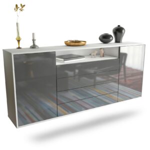 Sideboard New Haven | hängend | Korpus Weiß | Front in Hochglanz Grau | 180x79x35cm (BxHxT)