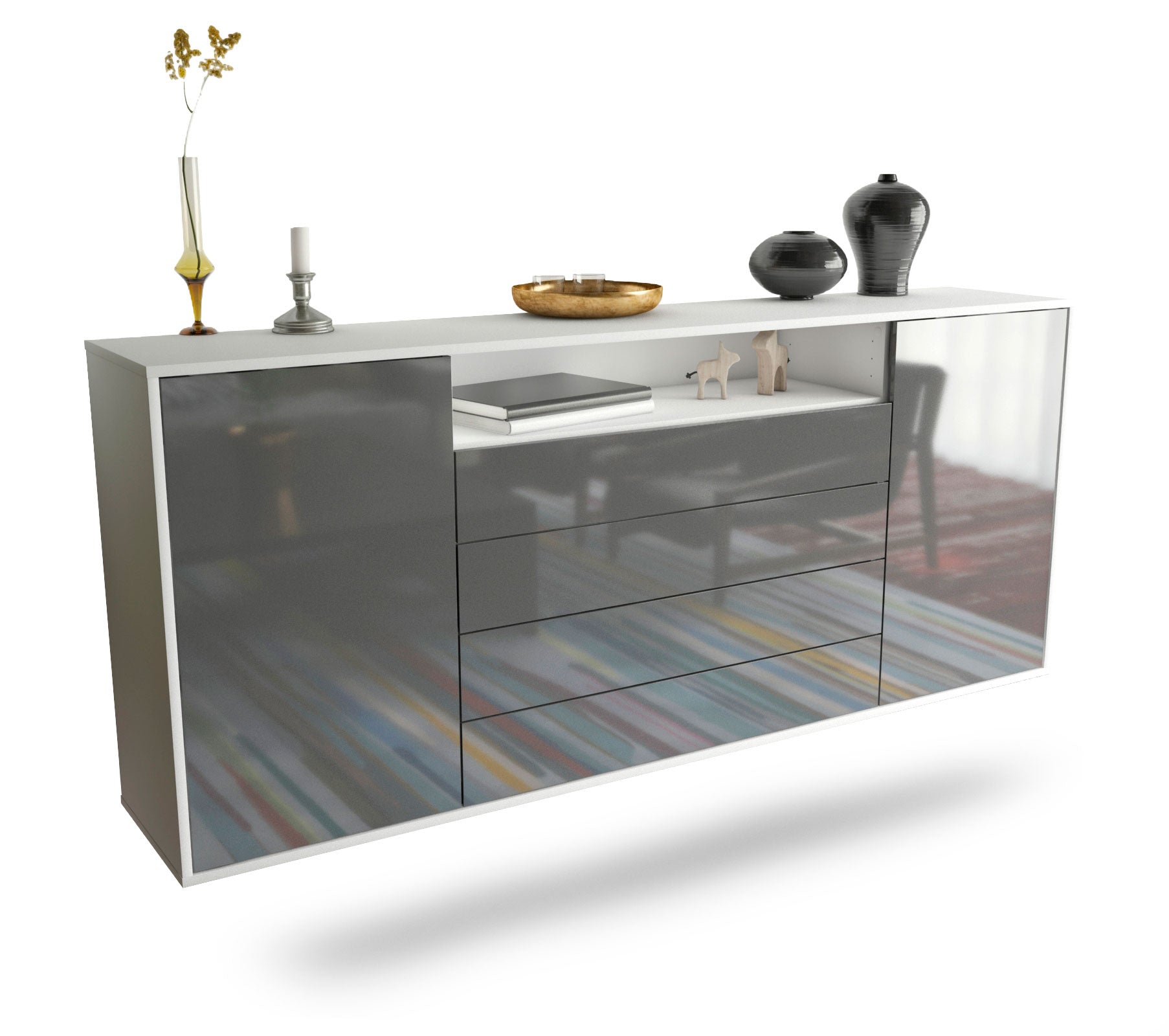 Sideboard New Haven | hängend | Korpus Weiß | Front in Hochglanz Grau | 180x79x35cm (BxHxT) 1 Sideboard New Haven | hängend | Korpus Weiß | Front in Hochglanz Grau | 180x79x35cm (BxHxT)