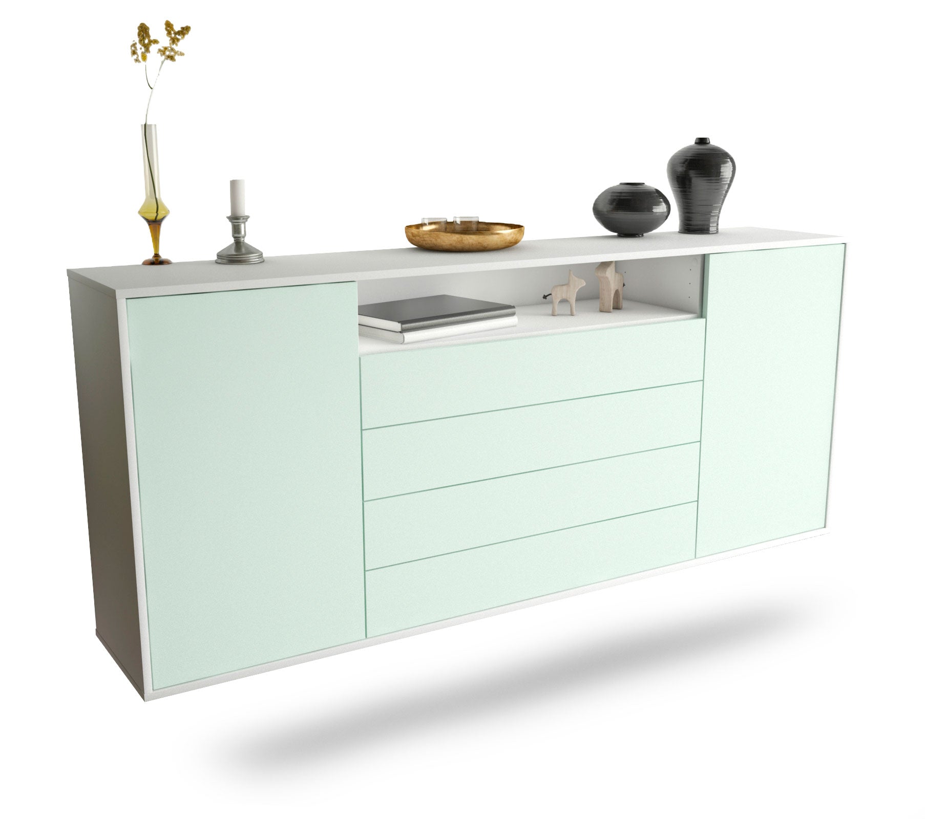 Sideboard New Haven | hängend | Korpus Weiß | Front in Mint | 180x79x35cm (BxHxT) 1 Sideboard New Haven | hängend | Korpus Weiß | Front in Mint | 180x79x35cm (BxHxT)