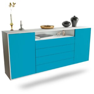 Sideboard New Haven | hängend | Korpus Weiß | Front in Türkis | 180x79x35cm (BxHxT)