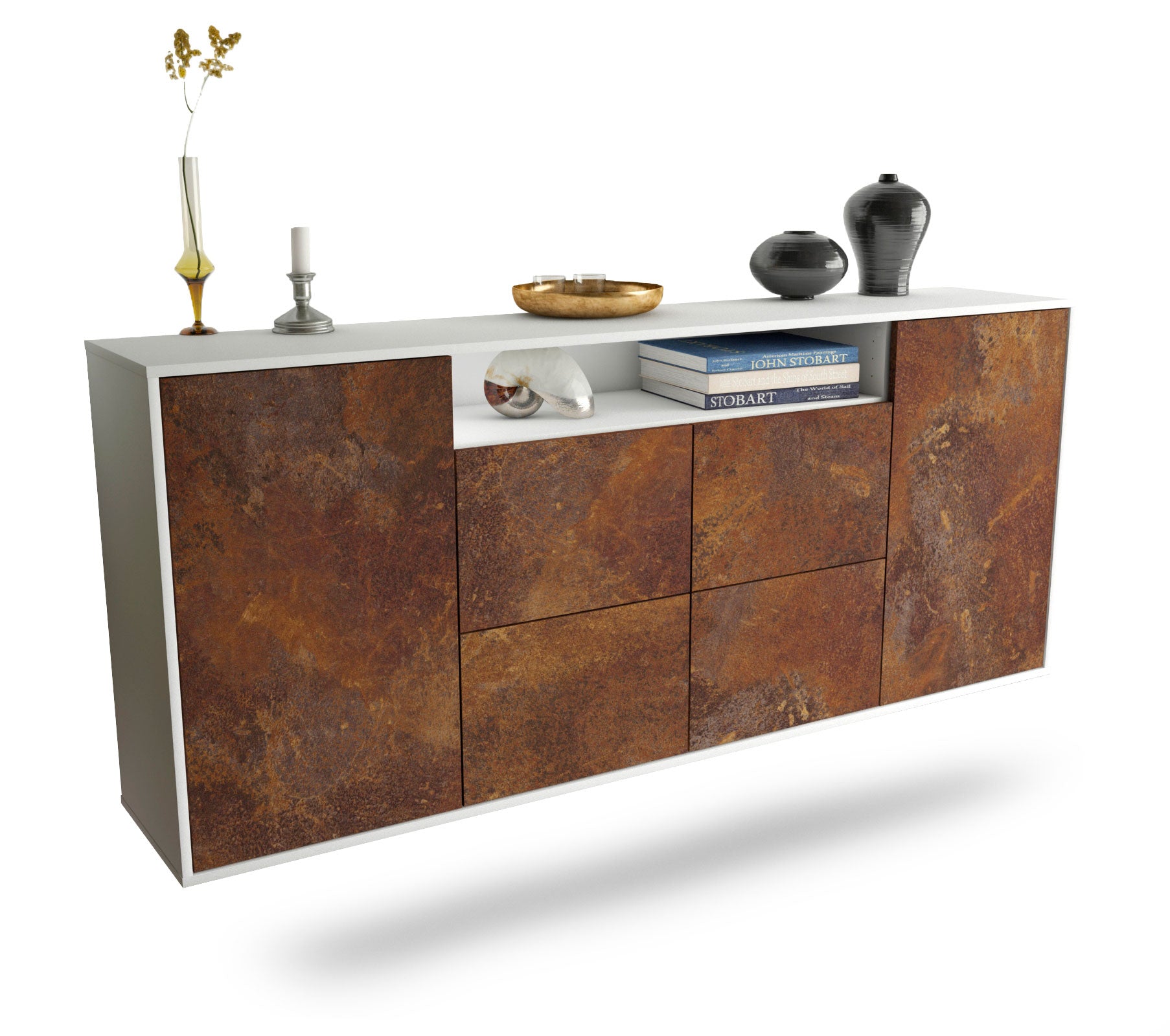 Sideboard Carrollton | hängend | Korpus Weiß | Front in Rost Optik | 180x79x35cm (BxHxT) 1 Sideboard Carrollton | hängend | Korpus Weiß | Front in Rost Optik | 180x79x35cm (BxHxT)