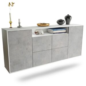 Sideboard Carrollton | hängend | Korpus Weiß | Front in Beton Optik | 180x79x35cm (BxHxT)