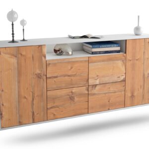 Sideboard Carrollton | hängend | Korpus Weiß | Front in Pinie Holz Optik | 180x79x35cm (BxHxT)
