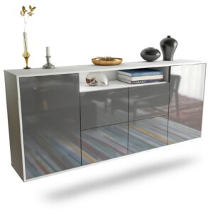 Sideboard Carrollton | hängend | Korpus Weiß | Front in Hochglanz Grau | 180x79x35cm (BxHxT)