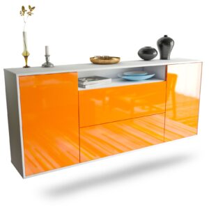 Sideboard Thousand Oaks | hängend | Korpus Weiß | Front in Hochglanz Orange | 180x79x35cm (BxHxT)