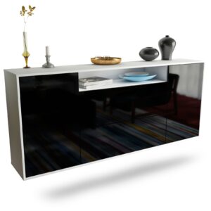 Sideboard Thousand Oaks | hängend | Korpus Weiß | Front in Hochglanz Schwarz | 180x79x35cm (BxHxT)