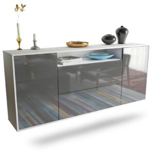 Sideboard Thousand Oaks | hängend | Korpus Weiß | Front in Hochglanz Grau | 180x79x35cm (BxHxT)