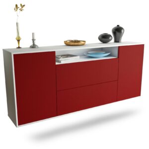 Sideboard Thousand Oaks | hängend | Korpus Weiß | Front in Bordeaux | 180x79x35cm (BxHxT)