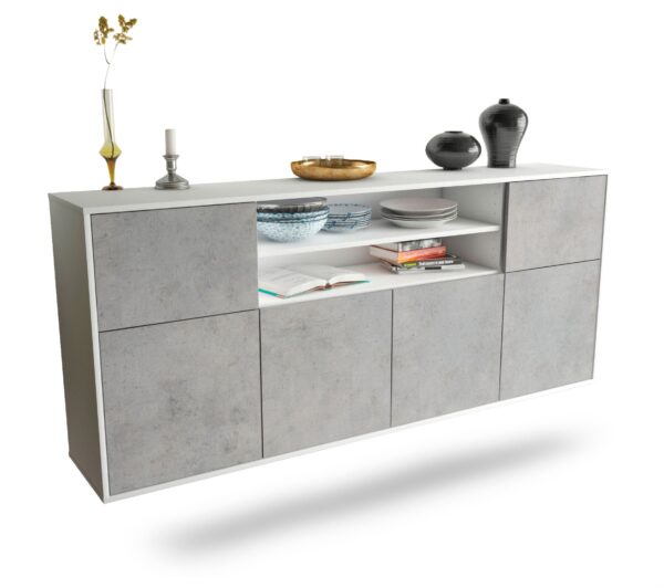 Sideboard Topeka | hängend | Korpus Weiß | Front in Beton Optik | 180x79x35cm (BxHxT)