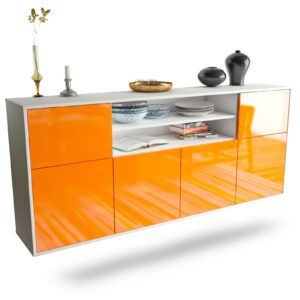 Sideboard Topeka | hängend | Korpus Weiß | Front in Hochglanz Orange | 180x79x35cm (BxHxT)