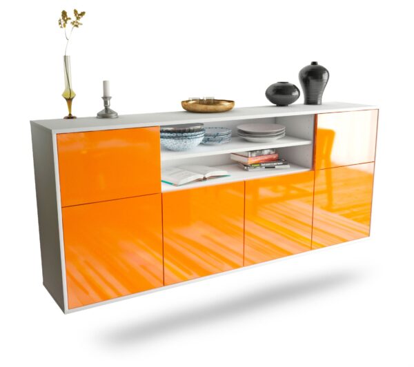 Sideboard Topeka | hängend | Korpus Weiß | Front in Hochglanz Orange | 180x79x35cm (BxHxT)