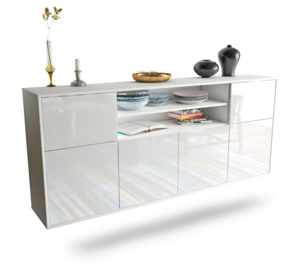 Sideboard Topeka | hängend | Korpus Weiß | Front in Hochglanz Weiß | 180x79x35cm (BxHxT)