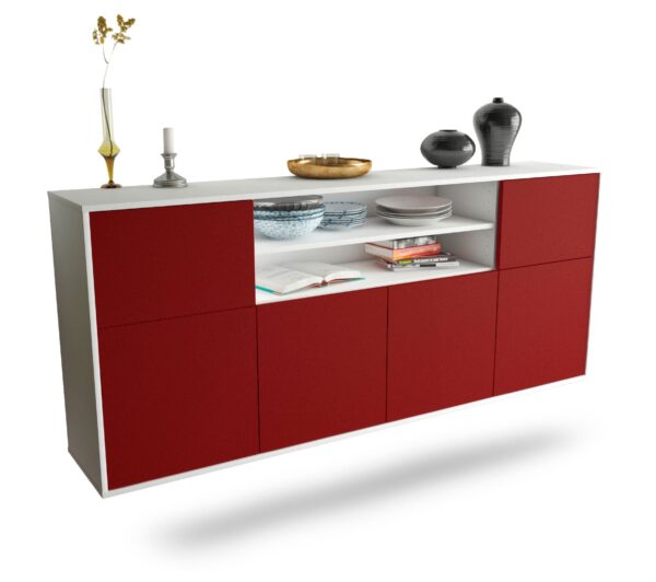 Sideboard Topeka | hängend | Korpus Weiß | Front in Bordeaux | 180x79x35cm (BxHxT)