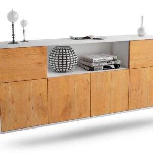 Sideboard West Valley City | hängend | Korpus Weiß | Front in Eiche Holz Optik | 180x79x35cm (BxHxT)
