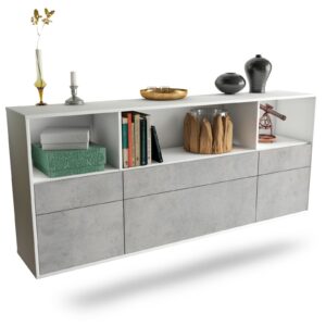 Sideboard Cary | hängend | Korpus Weiß | Front in Beton Optik | 180x79x35cm (BxHxT)