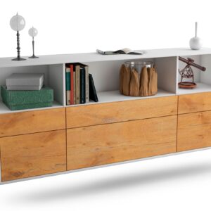 Sideboard Cary | hängend | Korpus Weiß | Front in Eiche Holz Optik | 180x79x35cm (BxHxT)