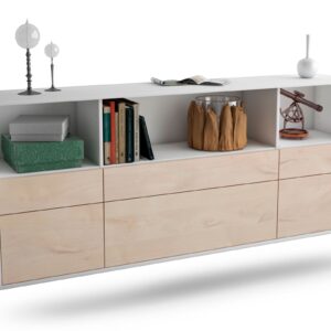 Sideboard Cary | hängend | Korpus Weiß | Front in Zeder Holz Optik | 180x79x35cm (BxHxT)