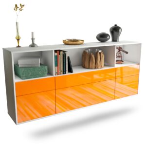 Sideboard Cary | hängend | Korpus Weiß | Front in Hochglanz Orange | 180x79x35cm (BxHxT)
