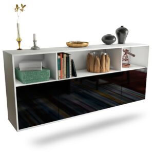 Sideboard Cary | hängend | Korpus Weiß | Front in Hochglanz Schwarz | 180x79x35cm (BxHxT)