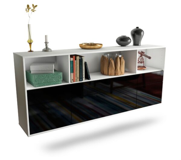 Sideboard Cary | hängend | Korpus Weiß | Front in Hochglanz Schwarz | 180x79x35cm (BxHxT)