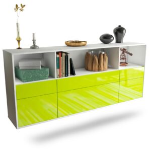 Sideboard Cary | hängend | Korpus Weiß | Front in Hochglanz Grün | 180x79x35cm (BxHxT)