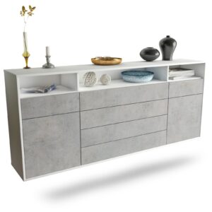 Sideboard Bellevue | hängend | Korpus Weiß | Front in Beton Optik | 180x79x35cm (BxHxT)