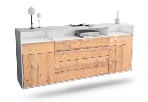 Sideboard Bellevue | hängend | Korpus Weiß | Front in Pinie Holz Optik | 180x79x35cm (BxHxT)