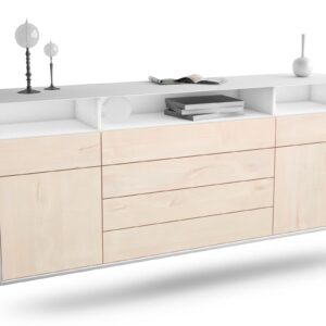 Sideboard Bellevue | hängend | Korpus Weiß | Front in Zeder Holz Optik | 180x79x35cm (BxHxT)