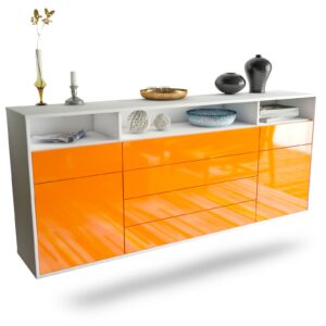 Sideboard Bellevue | hängend | Korpus Weiß | Front in Hochglanz Orange | 180x79x35cm (BxHxT)