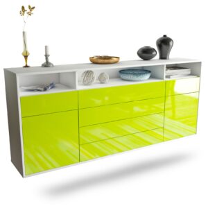 Sideboard Bellevue | hängend | Korpus Weiß | Front in Hochglanz Grün | 180x79x35cm (BxHxT)