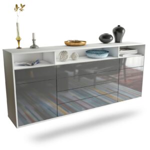 Sideboard Bellevue | hängend | Korpus Weiß | Front in Hochglanz Grau | 180x79x35cm (BxHxT)