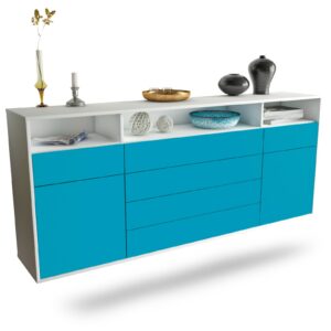 Sideboard Bellevue | hängend | Korpus Weiß | Front in Türkis | 180x79x35cm (BxHxT)
