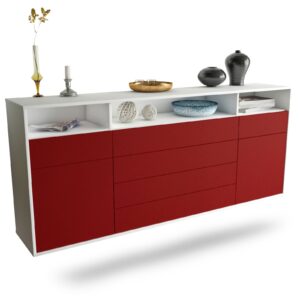 Sideboard Bellevue | hängend | Korpus Weiß | Front in Bordeaux | 180x79x35cm (BxHxT)