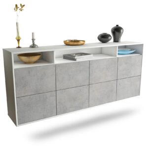 Sideboard Concord | hängend | Korpus Weiß | Front in Beton Optik | 180x79x35cm (BxHxT)