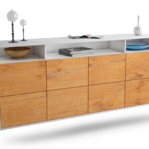 Sideboard Concord | hängend | Korpus Weiß | Front in Eiche Holz Optik | 180x79x35cm (BxHxT)