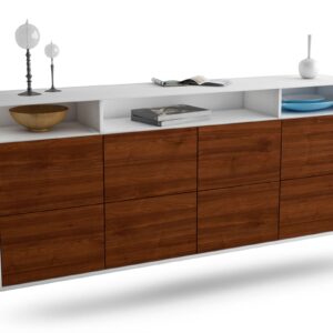 Sideboard Concord | hängend | Korpus Weiß | Front in Walnuss Holz Optik | 180x79x35cm (BxHxT)