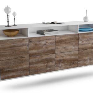 Sideboard Concord | hängend | Korpus Weiß | Front in Treibholz Holz Optik | 180x79x35cm (BxHxT)