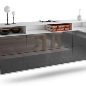 Sideboard Concord | hängend | Korpus Weiß | Front in Hochglanz Grau | 180x79x35cm (BxHxT)