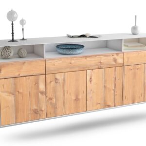 Sideboard Simi Valley | hängend | Korpus Weiß | Front in Pinie Holz Optik | 180x79x35cm (BxHxT)