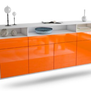 Sideboard Simi Valley | hängend | Korpus Weiß | Front in Hochglanz Orange | 180x79x35cm (BxHxT)