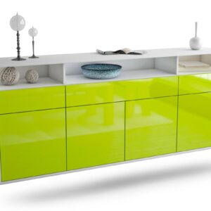 Sideboard Simi Valley | hängend | Korpus Weiß | Front in Hochglanz Grün | 180x79x35cm (BxHxT)
