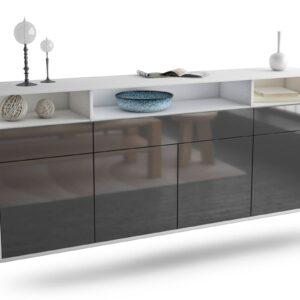 Sideboard Simi Valley | hängend | Korpus Weiß | Front in Hochglanz Grau | 180x79x35cm (BxHxT)