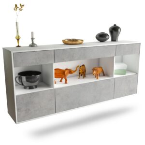 Sideboard Clarksville | hängend | Korpus Weiß | Front in Beton Optik | 180x79x35cm (BxHxT)