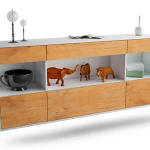 Sideboard Clarksville | hängend | Korpus Weiß | Front in Eiche Holz Optik | 180x79x35cm (BxHxT)