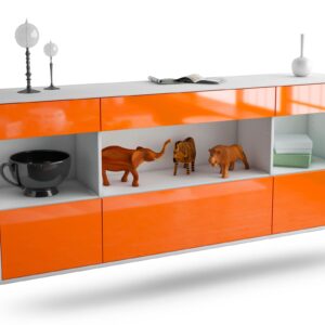 Sideboard Clarksville | hängend | Korpus Weiß | Front in Hochglanz Orange | 180x79x35cm (BxHxT)